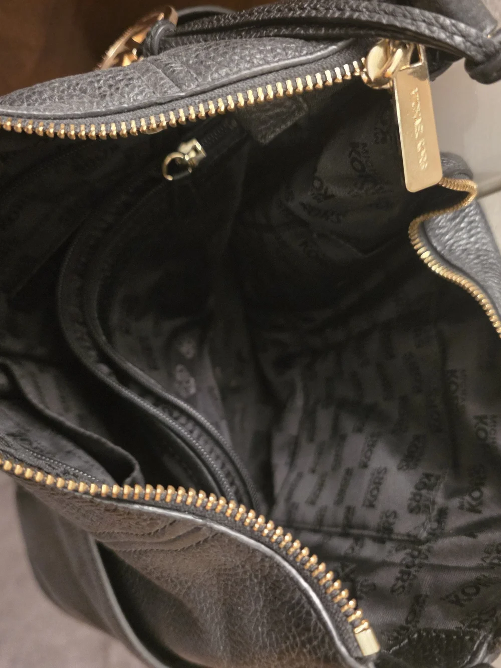 Michael Kors Black Pebbled Leather Hobo Shoulder Bag with Gold Hardware